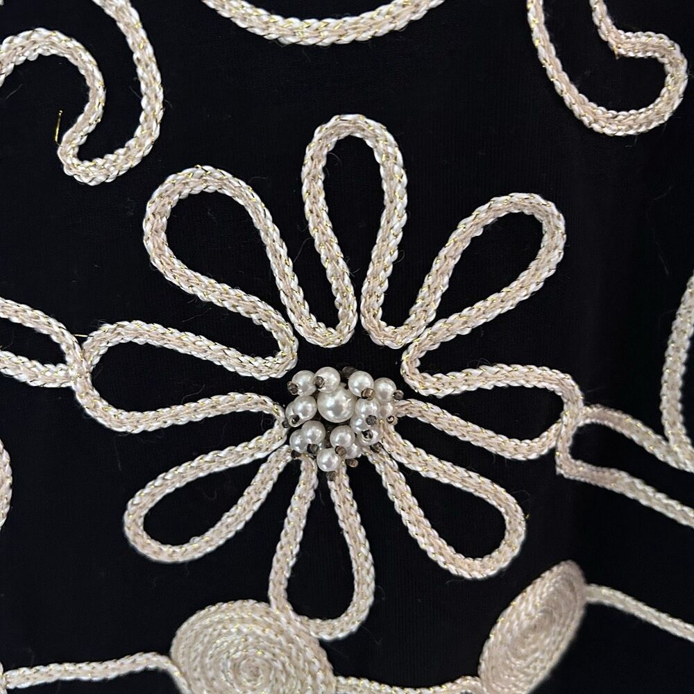 Vintage Lauren Michelle Beaded Floral Knit Sweater Vest Womens M Black Sequined - Picture 10 of 14